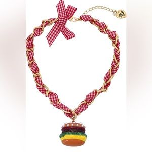 Betsey Johnson Red and Gold Necklace with Hamburger Pendant